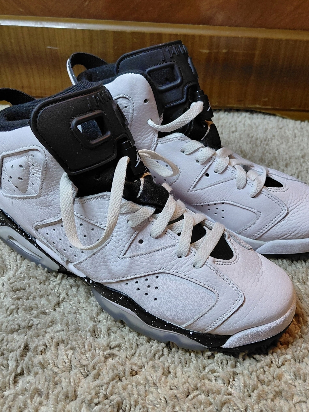 Air Jordan 6 Retro Kids White and Black High-Top Athletic Shoes - Youth Sneakers